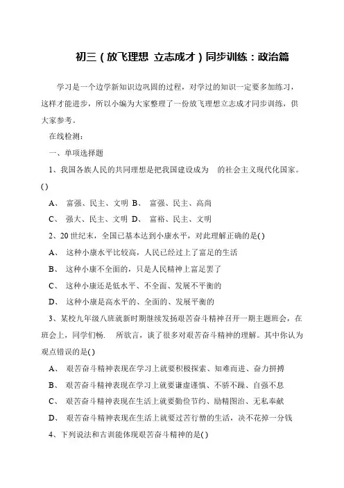 初三(放飞理想 立志成才)同步训练：政治篇