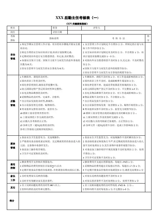 后勤主任绩效考核表
