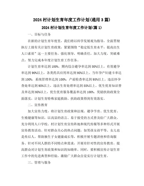 2024村计划生育年度工作计划(通用3篇)