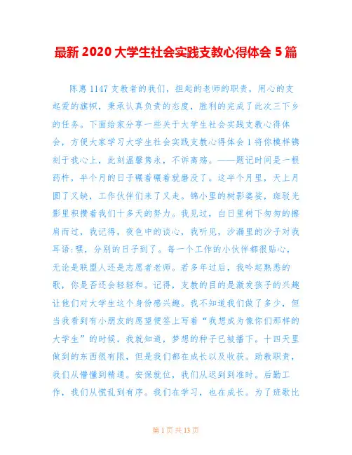 最新2020大学生社会实践支教心得体会5篇