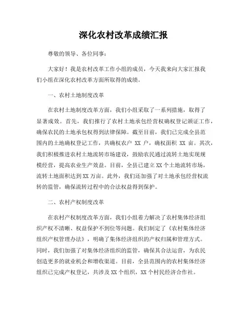 深化农村改革成绩汇报