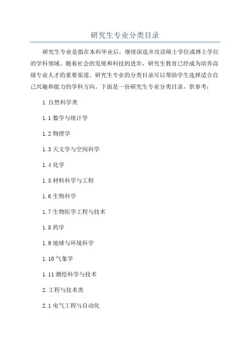 研究生专业分类目录