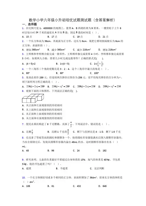 数学小学六年级小升初培优试题测试题(含答案解析)