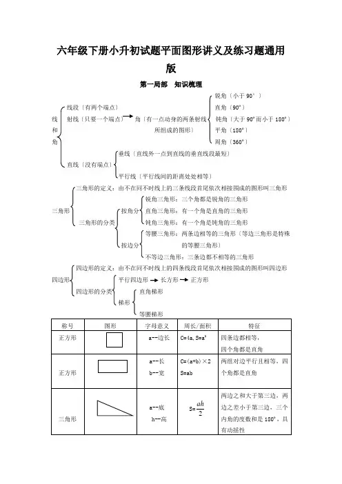 六年级下册小升初试题平面图形讲义及练习题通用版
