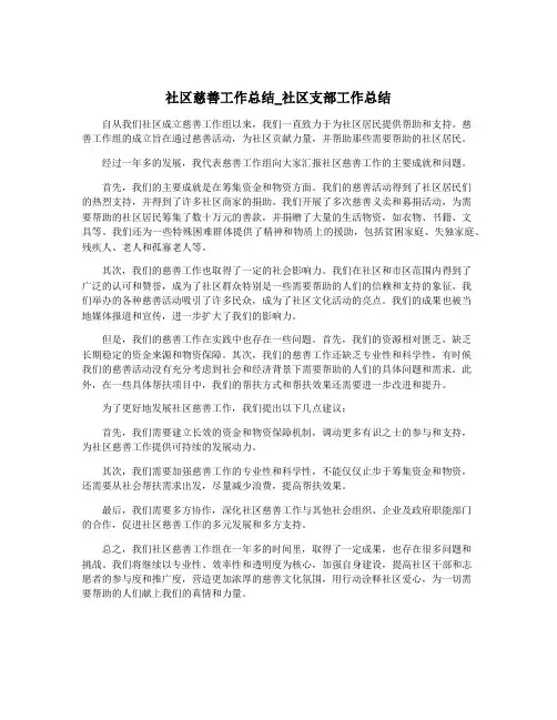 社区慈善工作总结_社区支部工作总结