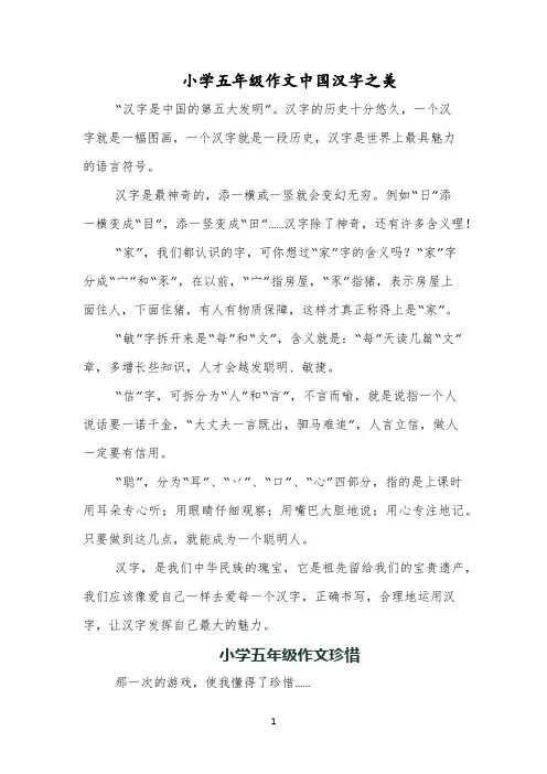 小学五年级作文中国汉字之美