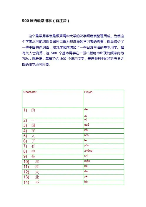 500汉语最常用字（有注音）