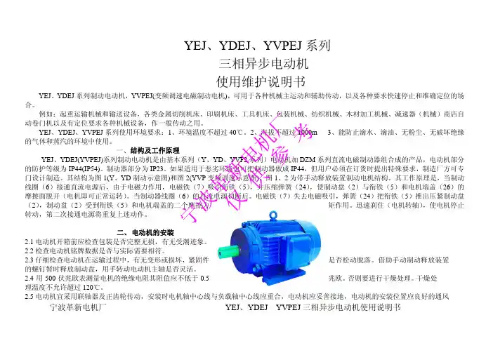 YEJ YDEJ YVPEJ 系列 三相异步电动机 使用维护说明书