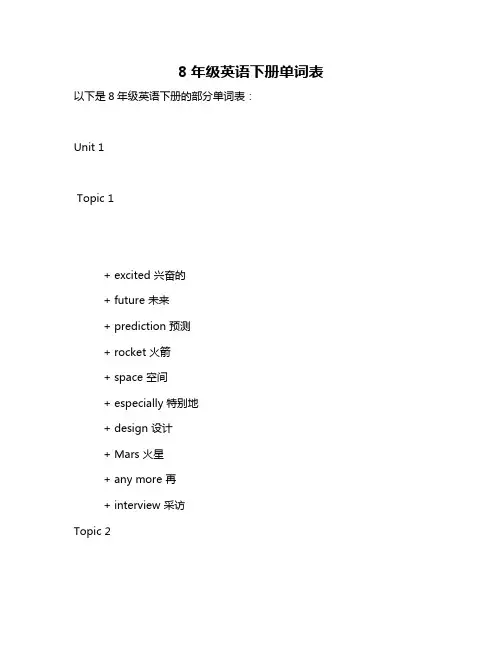 8年级英语下册单词表