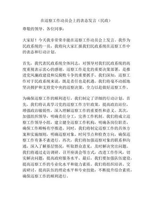 在巡察工作动员会上的表态发言(民政)