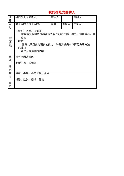 八年级政治上册第1单元让爱驻我家第2课我们共有一个家第2框我们都是龙的传人教案鲁教版
