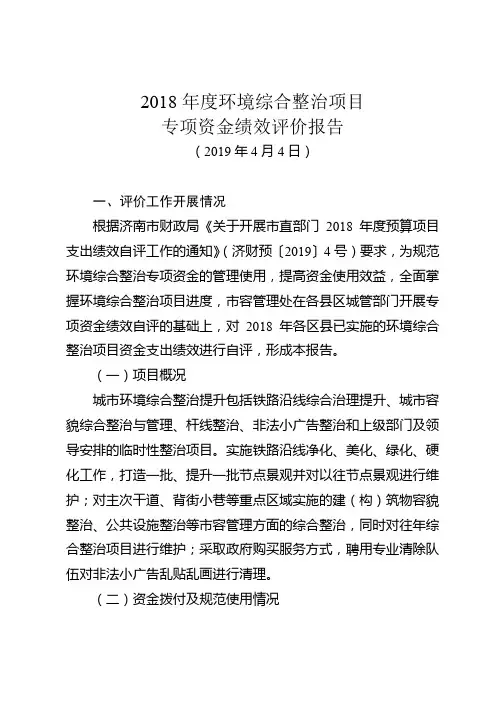2018年度环境综合整治项目专项资金绩效评价报告【模板】