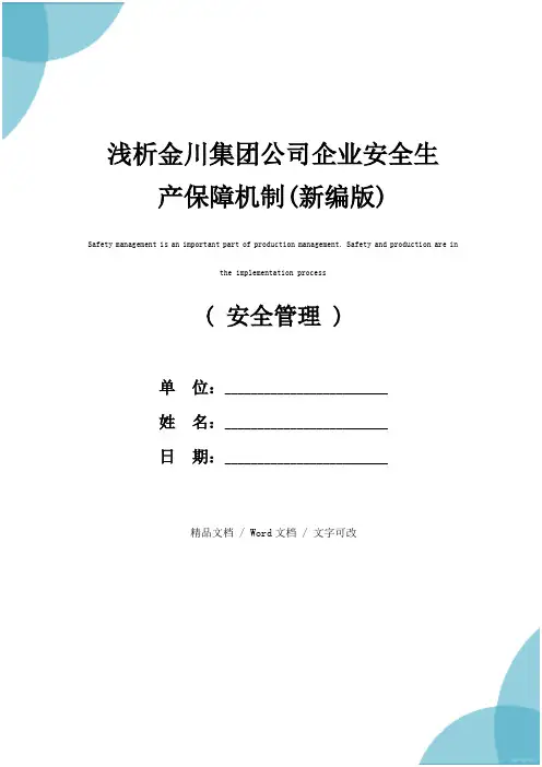 浅析金川集团公司企业安全生产保障机制(新编版)