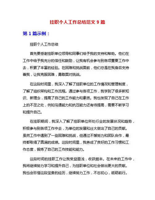挂职个人工作总结范文9篇