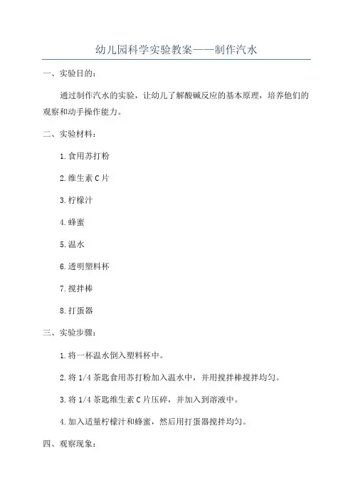 幼儿园科学实验教案——制作汽水