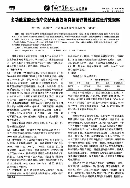 多功能盆腔炎治疗仪配合康妇消炎栓治疗慢性盆腔炎疗效观察