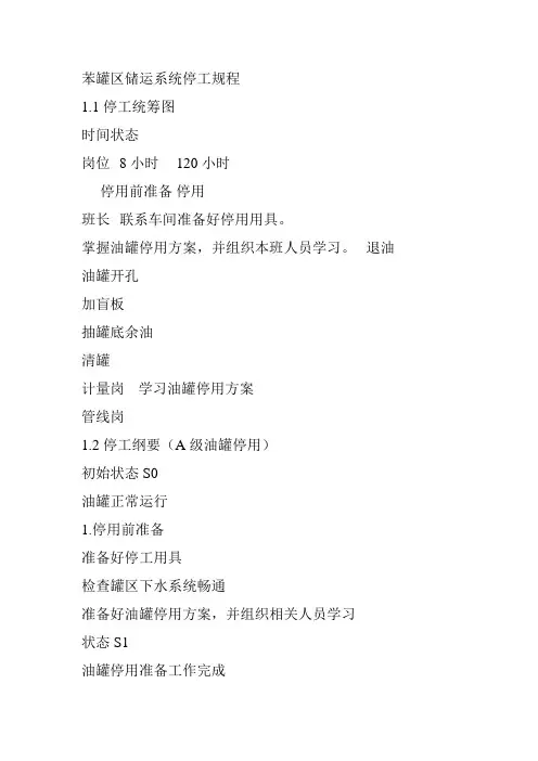 苯罐区储运系统停工规程
