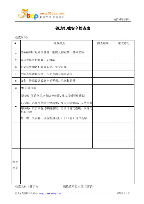 铸造机械安全检查表