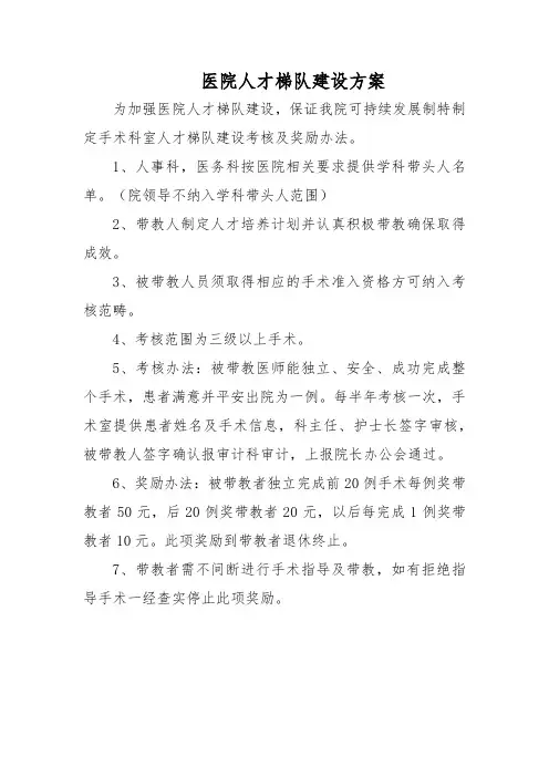 医院人才梯队建设方案