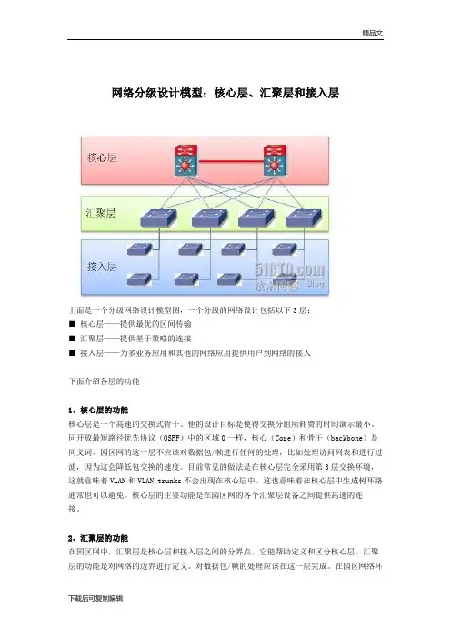 网络分级设计模型：核心层、汇聚层和接入层