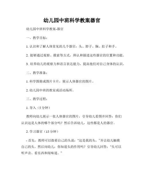 幼儿园中班科学教案器官