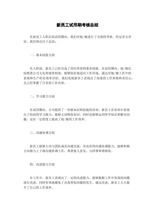 新员工试用期考核总结