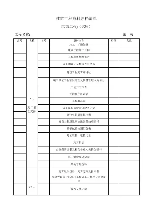 归档清单(市政工程)