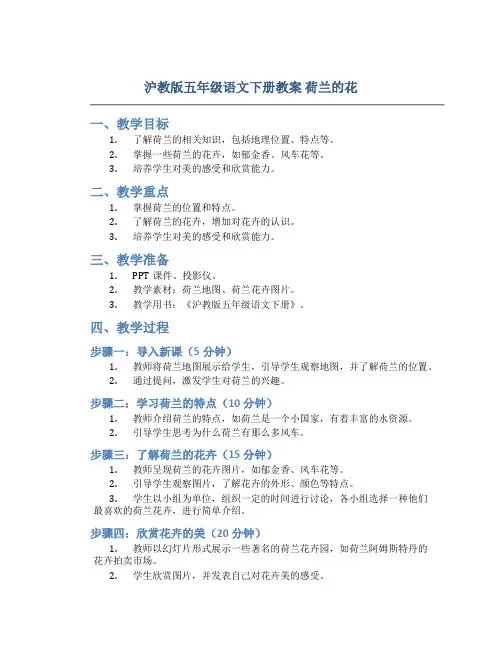 沪教版五年级语文下册教案荷兰的花