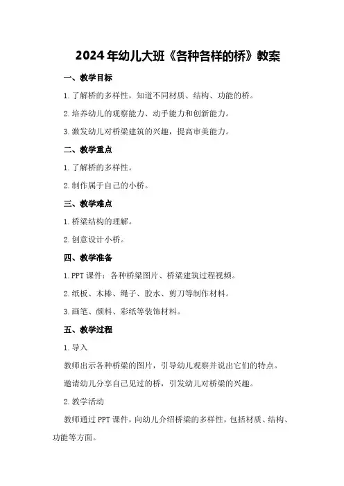 2024年幼儿大班《各种各样的桥》教案