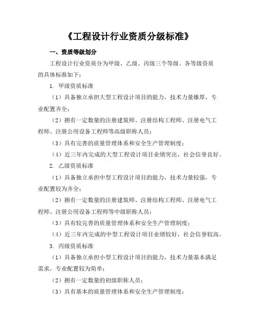 《工程设计行业资质分级标准》