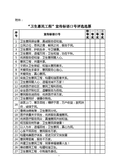 “卫生惠民工程”宣传标语口号