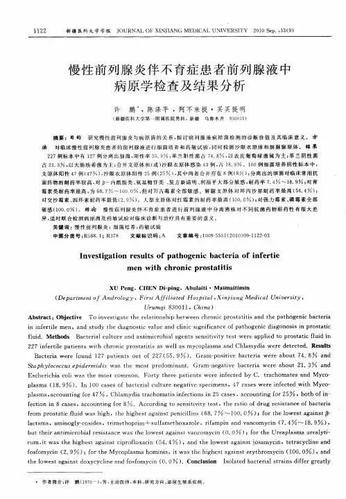 慢性前列腺炎伴不育症患者前列腺液中病原学检查及结果分析