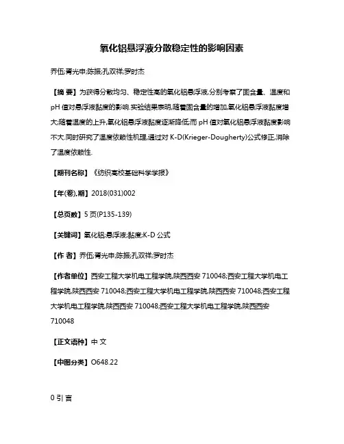 氧化铝悬浮液分散稳定性的影响因素