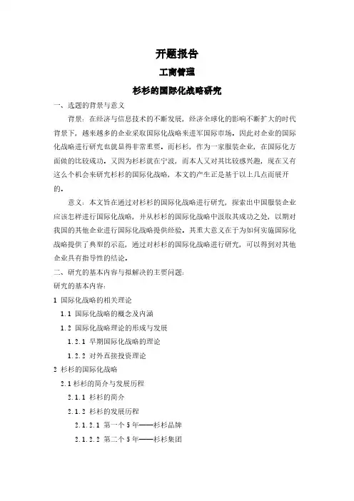 【开题报告】杉杉的国际化战略研究