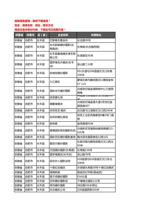 新版安徽省合肥市长丰县婚庆公司企业公司商家户名录单联系方式地址大全64家