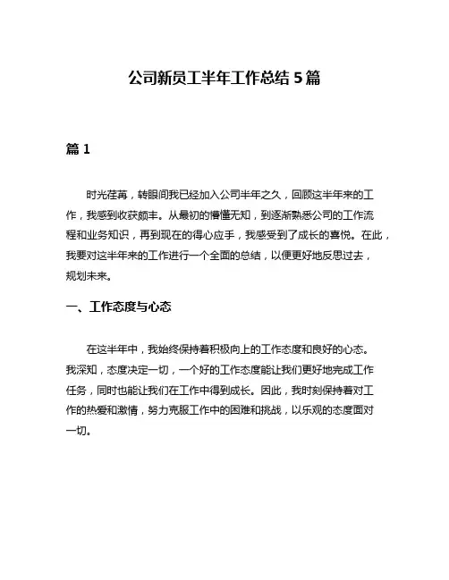 公司新员工半年工作总结5篇