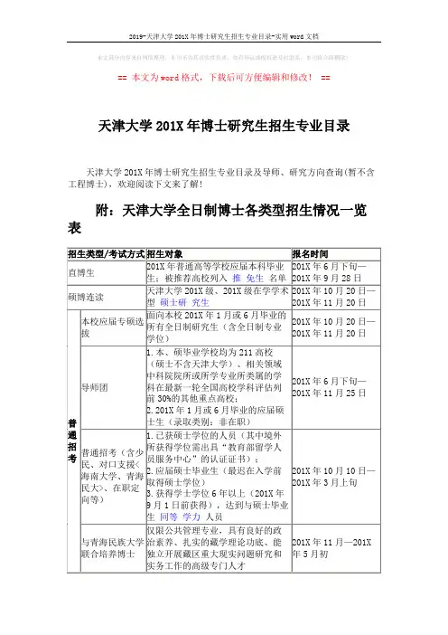 2019-天津大学201X年博士研究生招生专业目录-实用word文档 (2页)