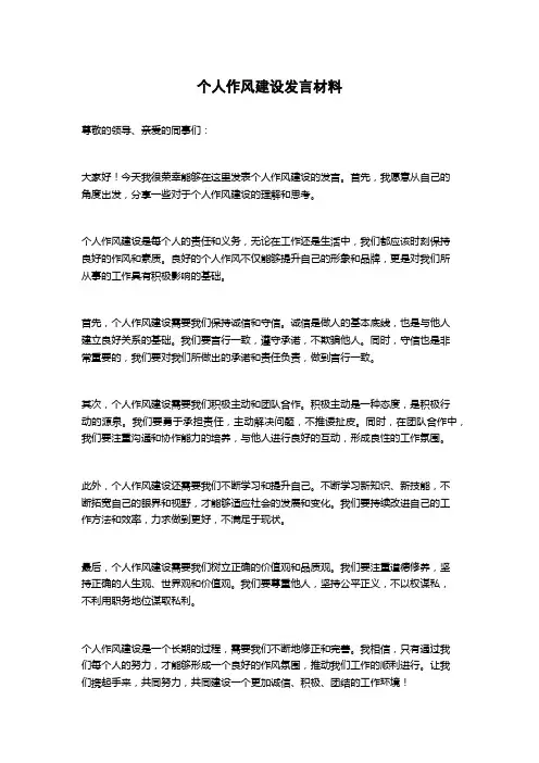 个人作风建设发言材料