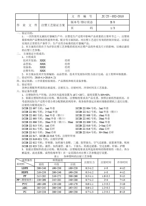 注塑工艺验证方案