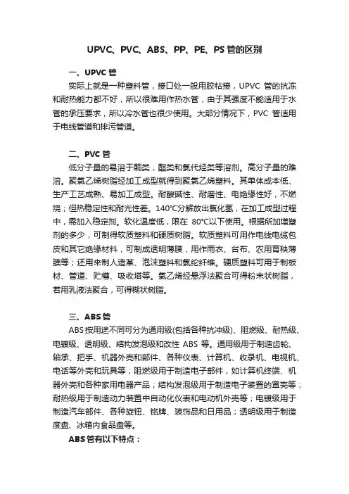 UPVC、PVC、ABS、PP、PE、PS管的区别