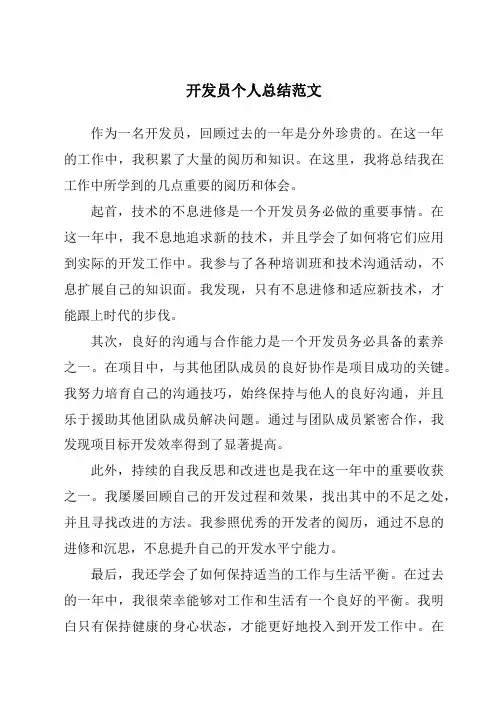 开发员个人总结范文