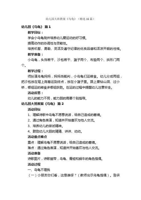 幼儿园大班教案《乌龟》（精选16篇）