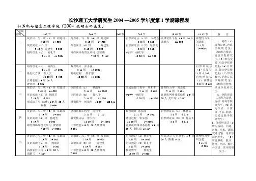 长沙理工大学研究生2004—2005学年度第1学期课程表