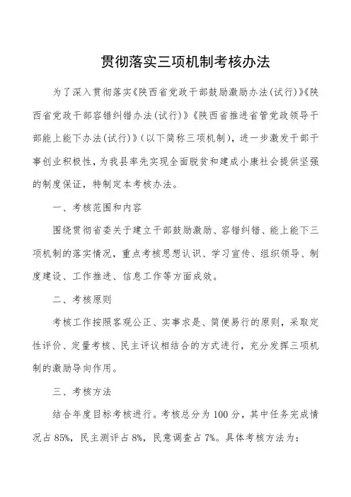贯彻落实三项机制考核办法