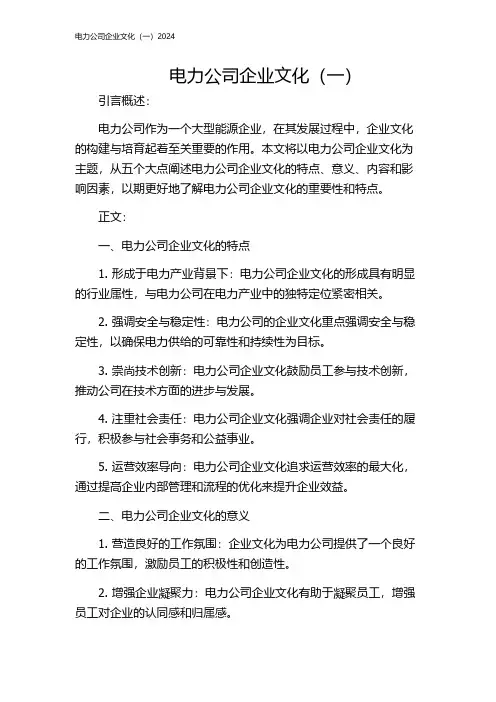 电力公司企业文化(一)2024