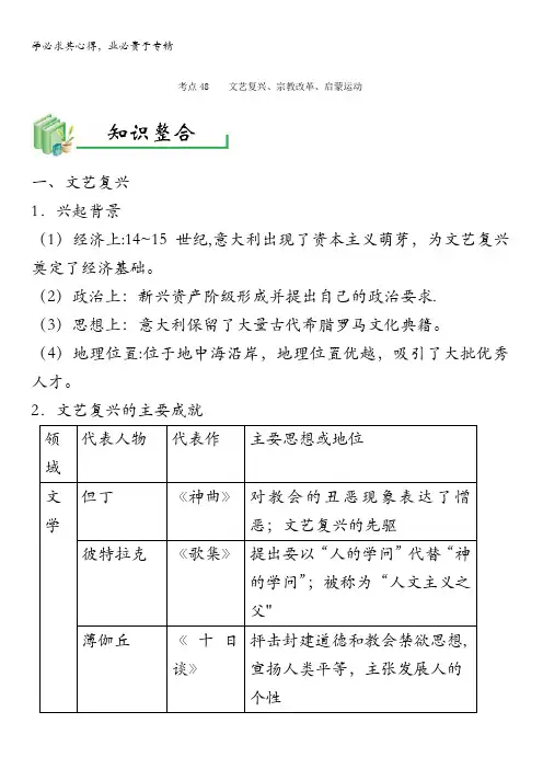 文艺复兴、宗教改革、启蒙运动全攻略之历史考点一遍过 