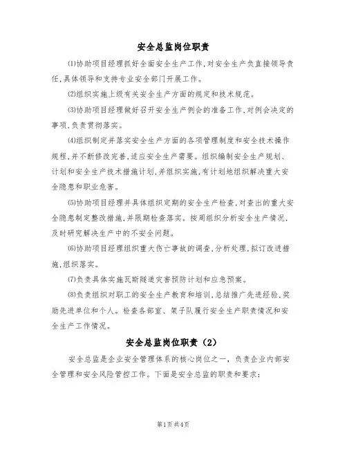 安全总监岗位职责(3篇)