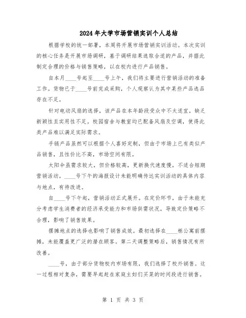 2024年大学市场营销实训个人总结（二篇）