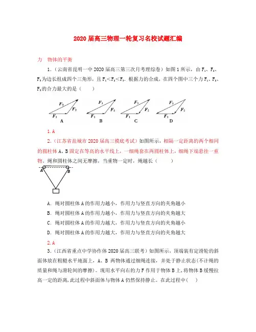 2020届高三物理一轮复习名校试题汇编 力 物体的平衡