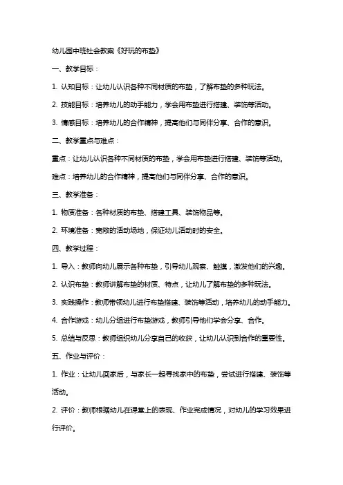幼儿园中班社会教案《好玩的布垫》